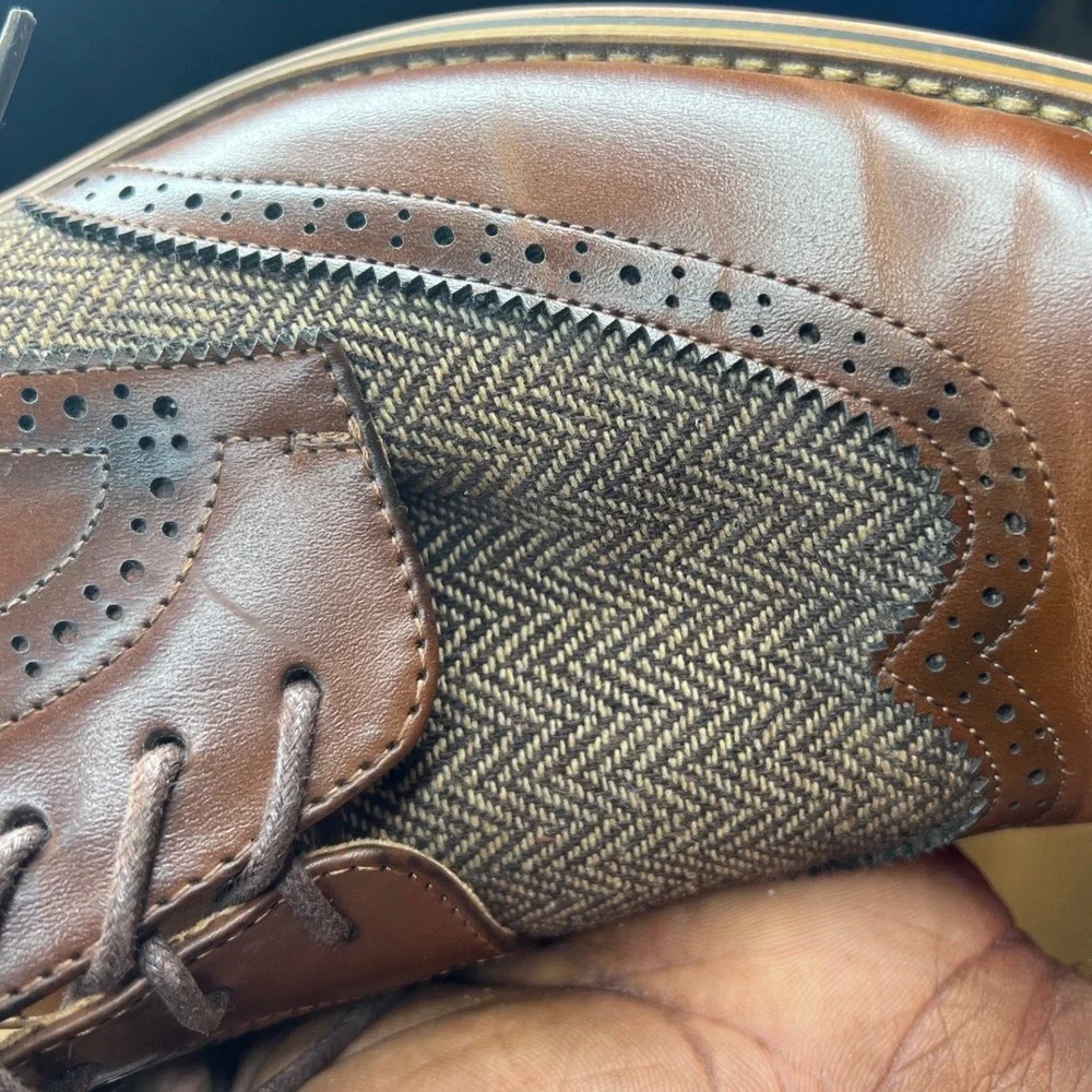 Goor Mens Brown Wingtip Oxford Dress Shoes Herringbone Brogue GS1069-333 Size 12